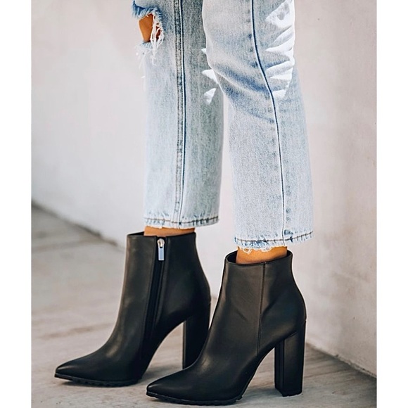 Black Chunky Block High Heel Ankle Booties - Picture 2 of 8